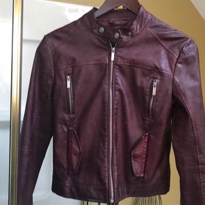 Faux leather burgundy waist length jacket